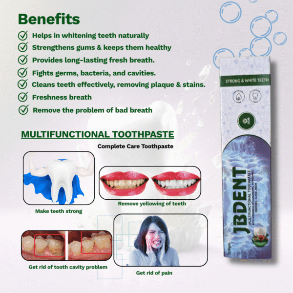 JBDENT Herbal Multifunctional Toothpaste | Strong, White & Healthy Teeth – 100gm - Image 2