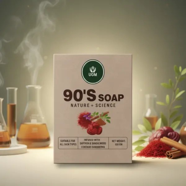 UGM 90’s Soap – Saffron & Sandalwood Infused with Ganoderma | Natural Brightening Soap for All Skin Types (100 gm)