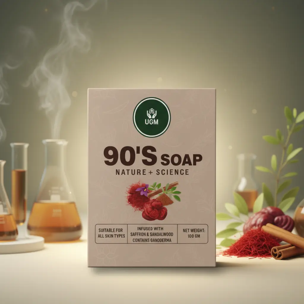 UGM 90’s Soap – Saffron & Sandalwood Infused with Ganoderma | Natural Brightening Soap for All Skin Types (100 gm)