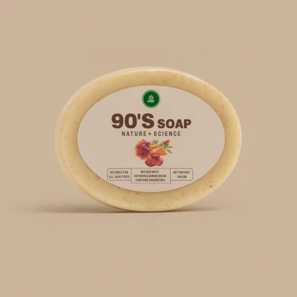 UGM 90’s Soap – Saffron & Sandalwood Infused with Ganoderma | Natural Brightening Soap for All Skin Types (100 gm) - Image 3
